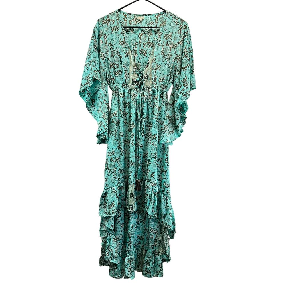 Dolma Boho Dress Butterfly Sleeve Corset Waist Team Brown S/M